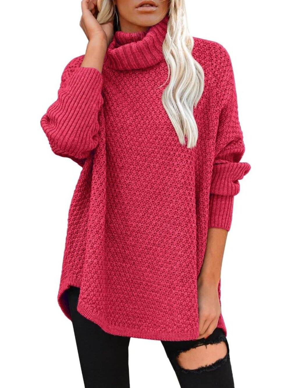 Cozy Oversized Turtleneck Long Sleeve Knit Tunic Sweater - Casual Chic Style